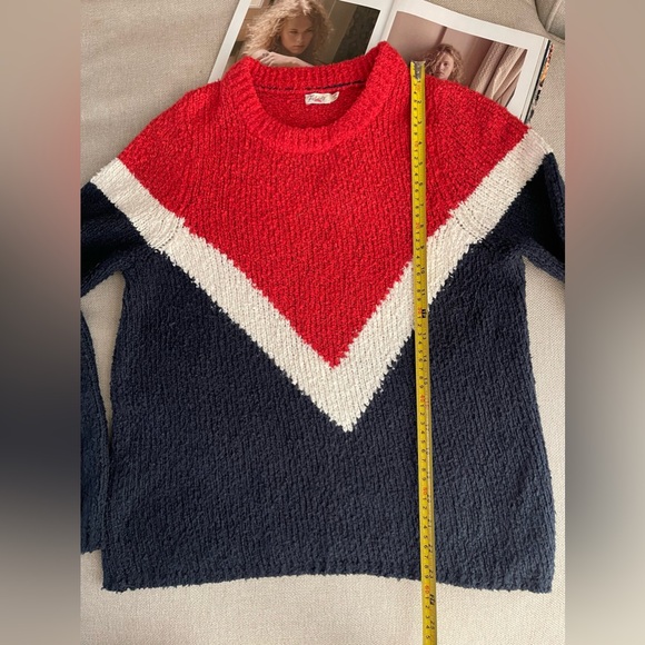 Faherty Red/White/Navy Cotton Blend Crewneck Sweater Size M - Picture 10 of 16